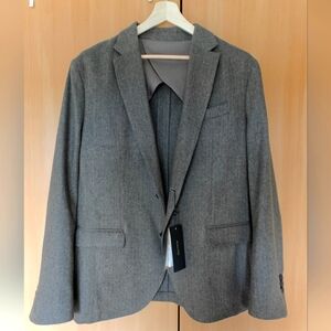 Massimo Dutti Men's Brown Herringbone Wool Blazer 54 BNWT